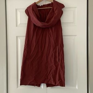 Carven Cowl Neck Sleeveless Dress in Deep Brick Red